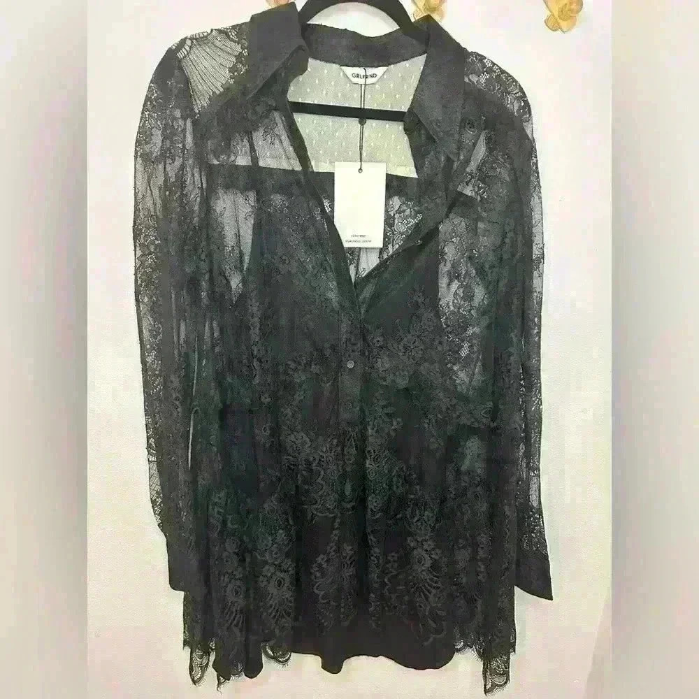 NWT GRLFRND Lace Mini Dress Long Sleeve Black